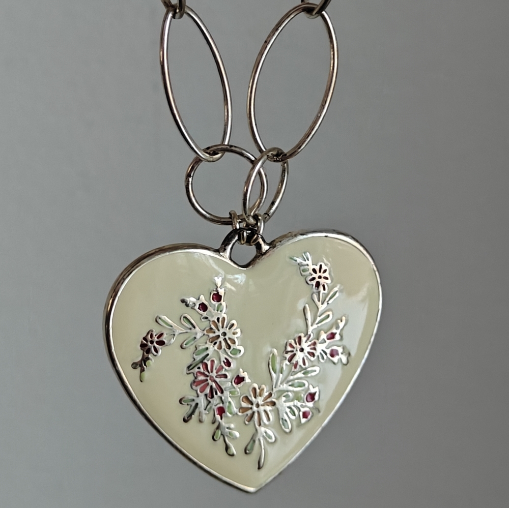 Danish Design Pilgrim Large Two Sided Heart Pendant Necklace Silver Tone - Picture 13 of 15